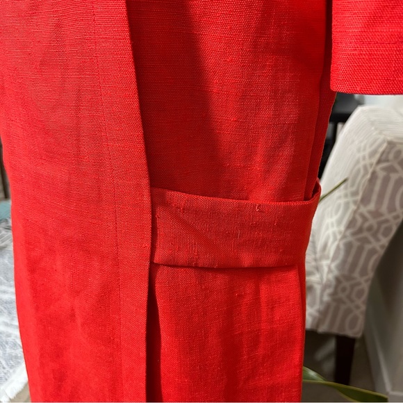 William Pearson Vintage Red Dress Belt Lined Faux Wrap Short Sleeve Button Sz 12 - Picture 4 of 14